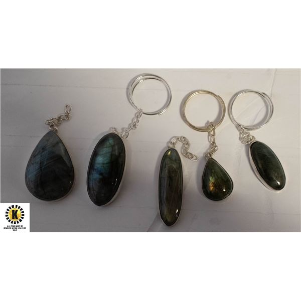 5 LABRADORITE 925 SILVER PLATED KEY CHAINS