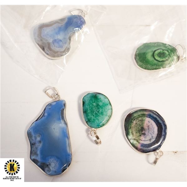 5 AGATE GEMSTONE 925 SILVER PLATED