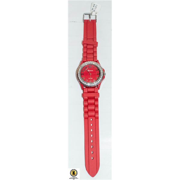 LADIES RED GENEVA WATCH OLD STOCK (WILL