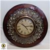24" METAL, 9" CLOCK, BURGUNDY, ANTIQUE GOLD