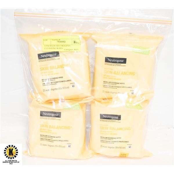 4 PACKS OF NEUTROGENA CLEANSING WIPES