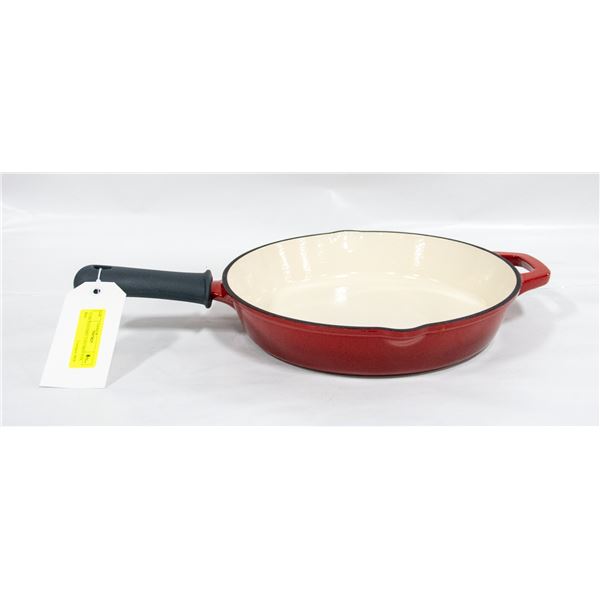 12-INCH ENAMEL CAST IRON PAN, RED - NO LID AS IS