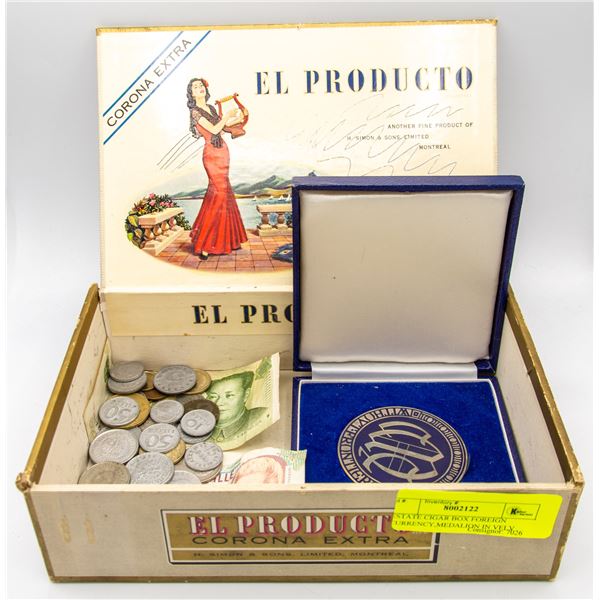 ESTATE CIGAR BOX FOREIGN CURRENCY,MEDALION IN VELV