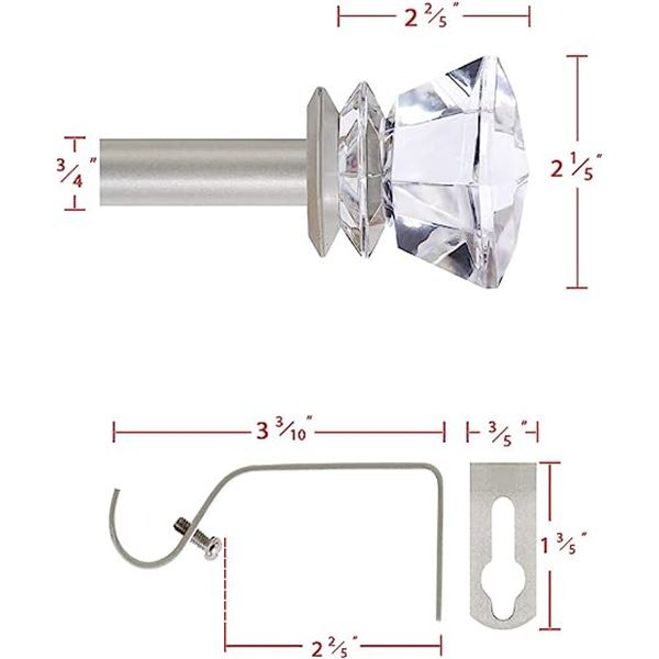 NEW REPACK 28 - 48  DIAMOND FINIAL CURTAIN ROD SET