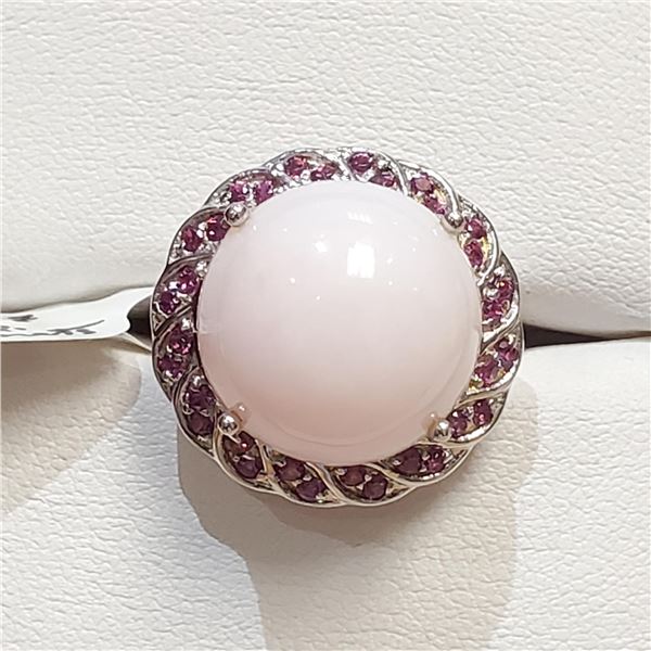 S160-84 SILVER ROSE QUARTZ/GARNET RING