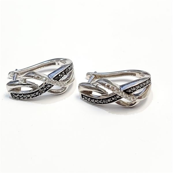 S160-56 SILVER BLACK DIAMOND EARRINGS