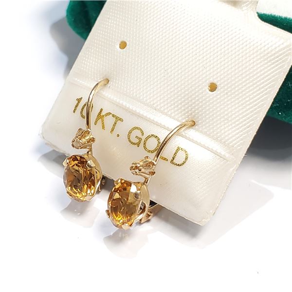 S160-68 10K CITRINE 7 DIAMOND EARRINGS