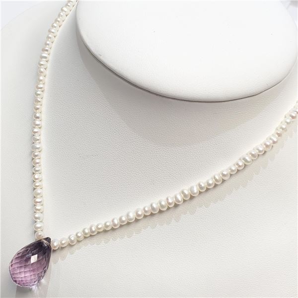 S160-88 FRESH WATER PEARL/AMETHYST NECKLACE