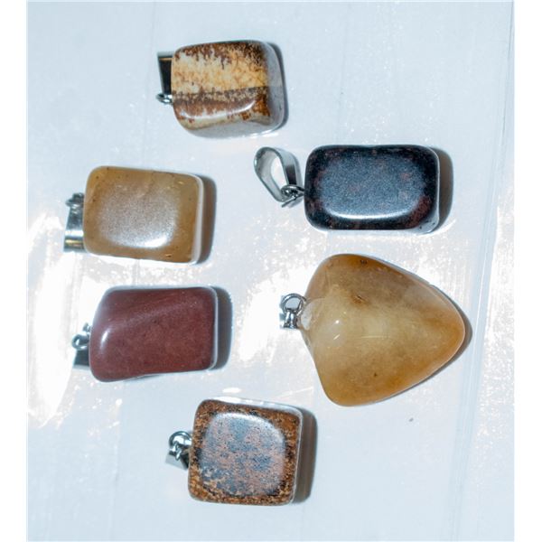 BUNDLE OF POLISHED GEMSTONE PENDANTS: RED JASPER,