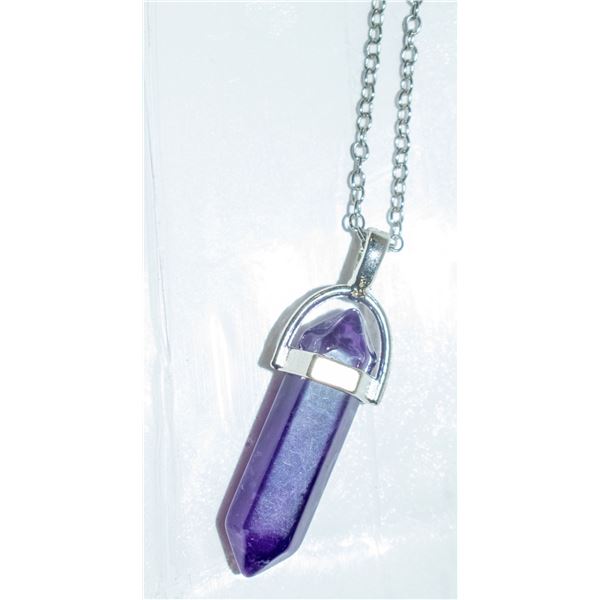 GENUINE AMETHYST POLISHED GEMSTONE PENDANT SET IN