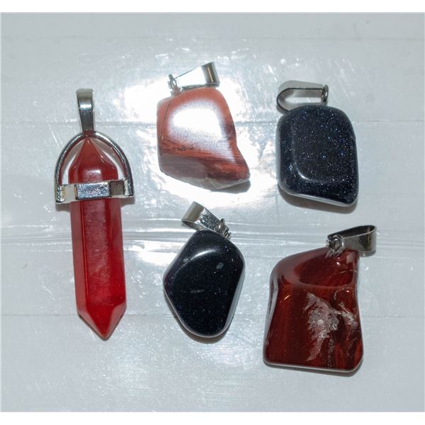 BUNDLE OF POLISHED GEMSTONE PENDANTS: RED JASPER,