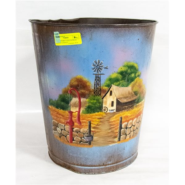 ANTIQUE BARN 5 GALLON HAND PAINTED GARBAGE