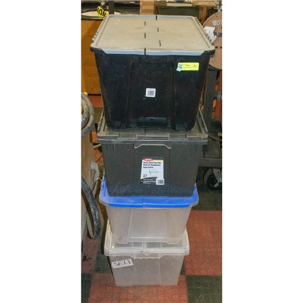 4 TOTES WITH WAREHOUSE STYLE FOLDING LIDS