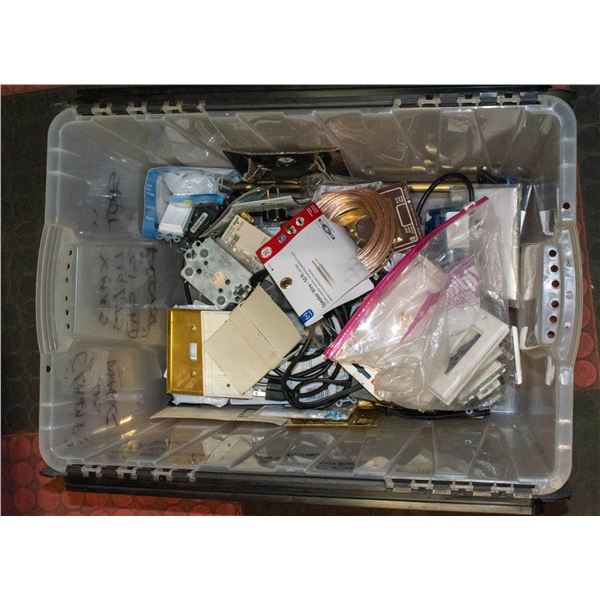 TOTE OF NEW, VINTAGE, USED ELECTRICAL ITEMS