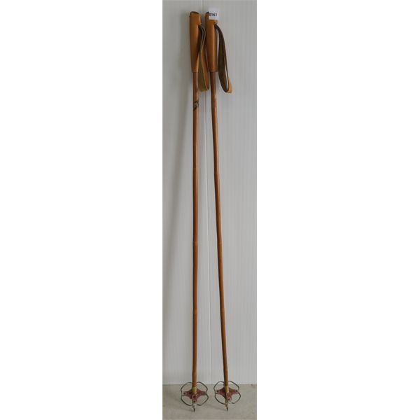 PAIR OF WOODEN SHAFT SKI POLES