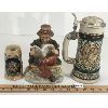 Image 2 : LOT OF 3 - BEER STEINS AND CERAMIC FIGURINE 