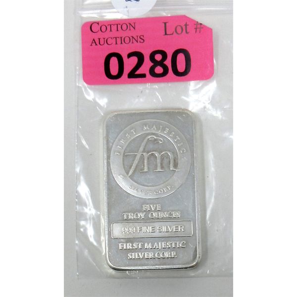 5 Oz .999 Silver First Majestic Bar