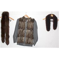 3 Pc. Lot of 1 Fur Coat , 2 Fur Wraps