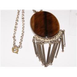 Sterling Silver Necklace W/Tiger eye Stone