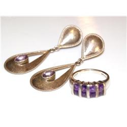 Sterling Silver & Amethyst Ring & Earring Set