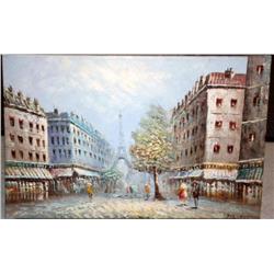 Oil on Canvas of Paris Street Scene
