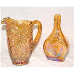 Carnival Glass Pitcher and Bottle