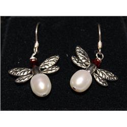 Sterling dragonfly Earrings W/6mm Pearls