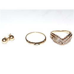 1.00Ctw Diamond Wedding Band,Gold Earrings Qty 3