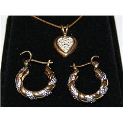 18K Gold Over Silver Heart Pendant & hoop Earrings