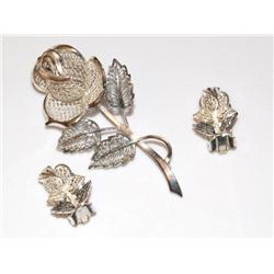 Vintage Sterling Filigree Silver Pendant &Earrings