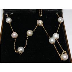 10K Gold Necklace & Bracelet W/4mm Cultured Pearls