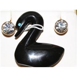 Swarovski Crystal Earrings & Swan Figurine