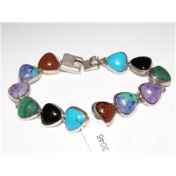 Old Taxco Multi Stone Sterling Panel Bracelet