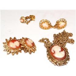 Italian Cameo Necklace & Earrings Qty 4