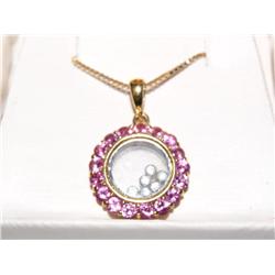 18K Over Sterling Necklace W/Floating Ruby Pendant