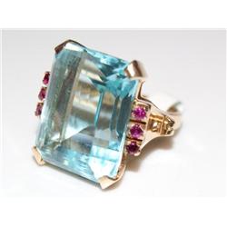 25Ctw AAA Blue Topaz & Ruby Vintage Ladies Ring