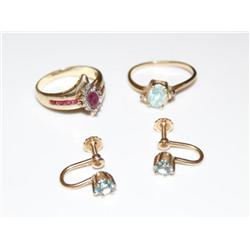 AAA Burmese Ruby,Blue Topaz Ring & Earrings