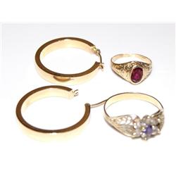 AAA Ruby Ring, Amethyst Ring & Gold Earrings