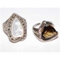 Sterling Silver Rings Mother Of Pearl, Smoky Quarz