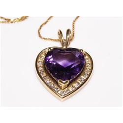 14K Necklace With Amethyst & Diamond Pendant 3.2g