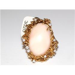 18K Angel Skin Coral Ring W/Diamonds 22.8g