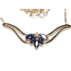 10K Yellow Gold Necklace W/Diamonds & Sapphires