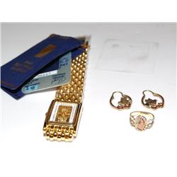 999'9 Credit Suisse Watch,Gold Ring & Earrings