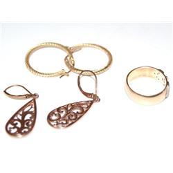 Diamond Vintage Band,Gold Earrings Qty 3