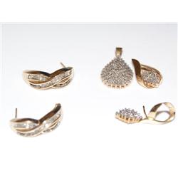 Lot of 10K Gold Earrings & Pendants W/Diamonds