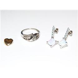 Diamond Band,Australian Fire Opal & Gold Pendant