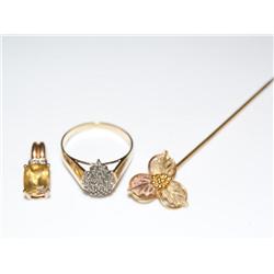 Diamond  Cluster, Citrine Pendant, Black  gold Pin