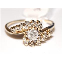 14K Gold Ring .25ct Diamond W/24 Side Diamonds