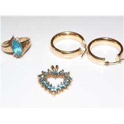 AAA Blue Topaz & Diamonds Ring,Pendant & Earrings