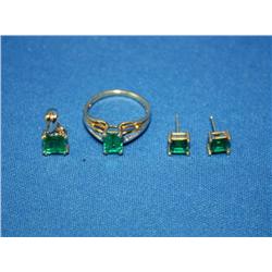 3.00Ctw AAA Chatham Created Emerald & Diamond Set
